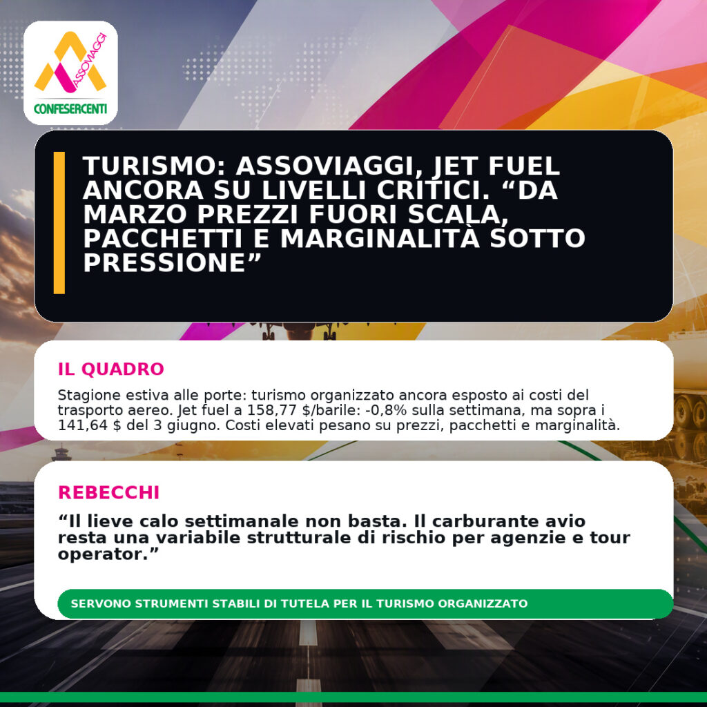 Turismo: Assoviaggi, jet fuel ancora su livelli critici. “Da marzo prezzi fuori scala, pacchetti e marginalità sotto pressione”