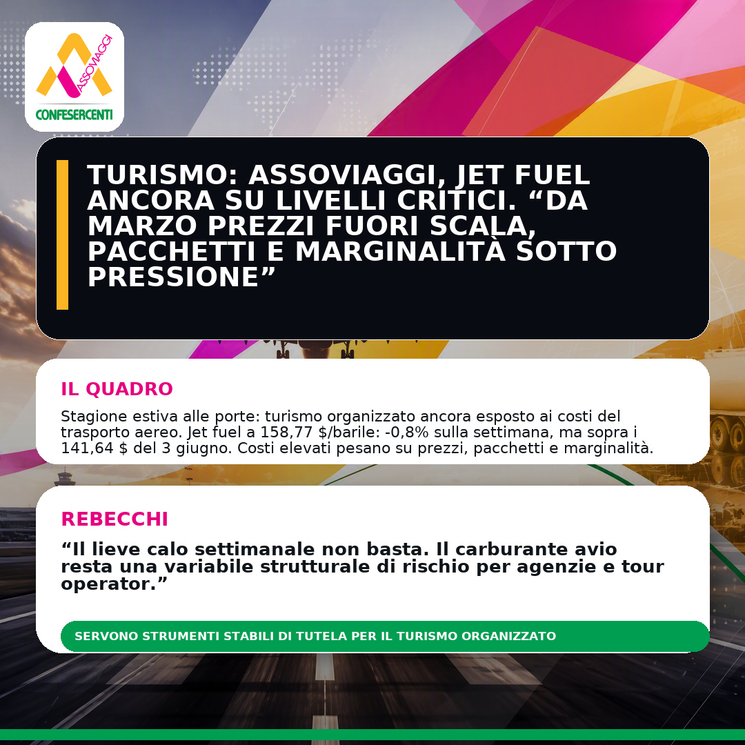 Turismo: Assoviaggi, jet fuel ancora su livelli critici. “Da marzo prezzi fuori scala, pacchetti e marginalità sotto pressione”